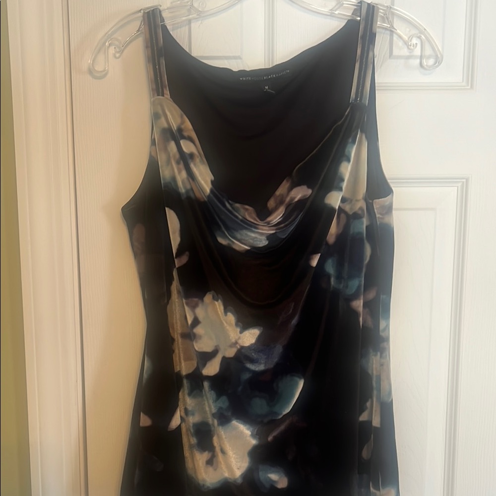 Velvet Floral Print Cowl Neck Top